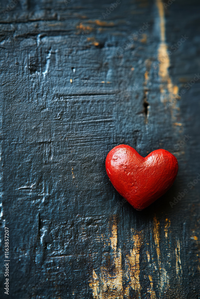 Fototapeta premium A clean slate gray background with a small red heart in the bottom right corner,