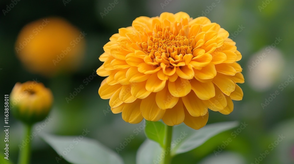 Golden Zinnia in Bloom: A Close-Up of Nature's Golden Jewel Golden Zinnia in Bloom: A Close-Up of Nature's Golden Jewel