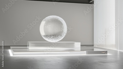 Clear Acrylic Orb Installation Showcasing Microprocessing in Minimalist Studio photo