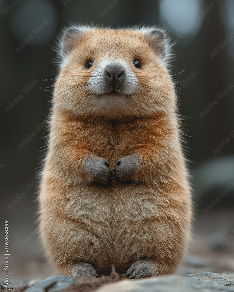 Fototapeta premium A wombat sitting upright with a curious gaze,