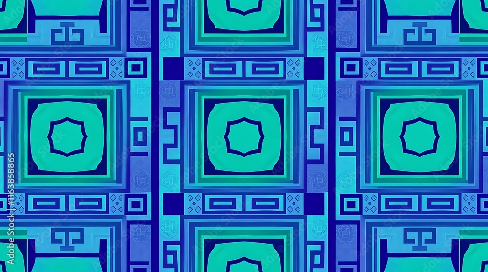 Geometric Blue and Teal Pattern: An intricate pattern of squares and lines in shades of blue and teal, creating a mesmerizing optical illusion. Geometric Blue and Teal Pattern: An intricate pattern of squares and lines in shades of blue and teal, creating a mesmerizing optical illusion.