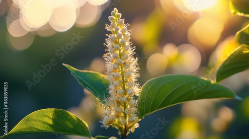 Golden Hour Blossom: A Close-Up of a Delicate White Flower Basking in the Warm Glow of the Setting Sun