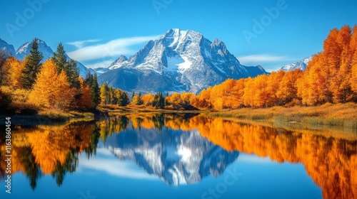 Mount moran reflecting in a lake during autumn in grand teton national park