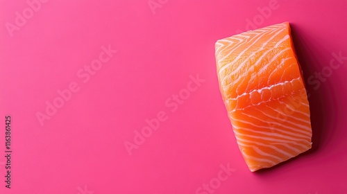 Fresh Salmon Fillet on Vibrant Pink Background for Culinary Use photo