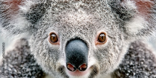 A close-up of a koala bearâ€™s face, showing its fluffy ears and inquisitive eyes. photo