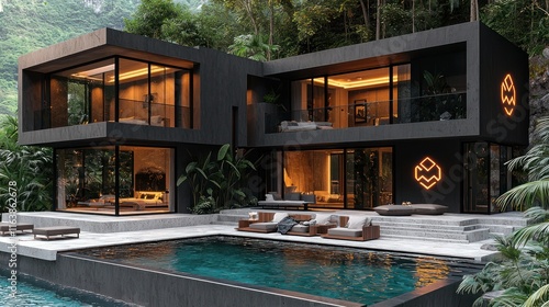 Wallpaper Mural Modern house with a pool surrounded by lush greenery. Torontodigital.ca