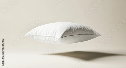 A 3D-rendered white fabric pillow floating above a light background with an icon for creating a minimalistic atmosphere.