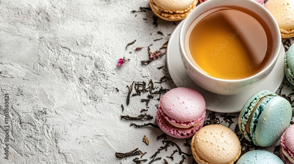 Enjoying Colorful Macarons with Tea Cozy Setting Food Photography Bright Environment Aesthetic Viewpoint Sweet Treats Concept Enjoying Colorful Macarons with Tea Cozy Setting Food Photography Bright Environment Aesthetic Viewpoint Sweet Treats Concept