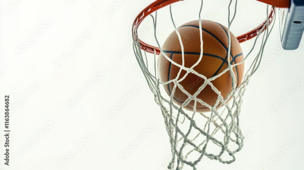 A basketball is captured mid-air as it is about to pass through the hoop, emphasizing the thrill of the game. The background is clean and unobtrusive, allowing focus on the action A basketball is captured mid-air as it is about to pass through the hoop, emphasizing the thrill of the game. The background is clean and unobtrusive, allowing focus on the action