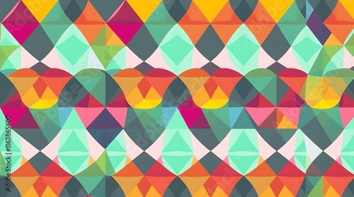 Wallpaper Mural Abstract Geometric Pattern: Vibrant geometric shapes interlock in a mesmerizing digital art composition. Featuring a blend of bold colors and organic patterns. Torontodigital.ca