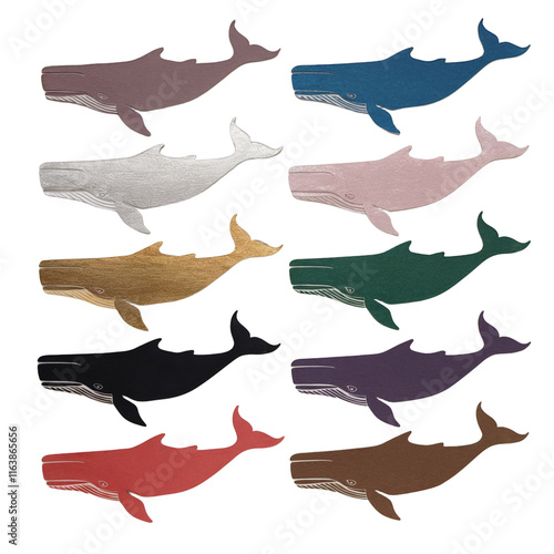 Set of whale Silhouettes assorted colors transparent background clipart wild animal element graphic art design photo