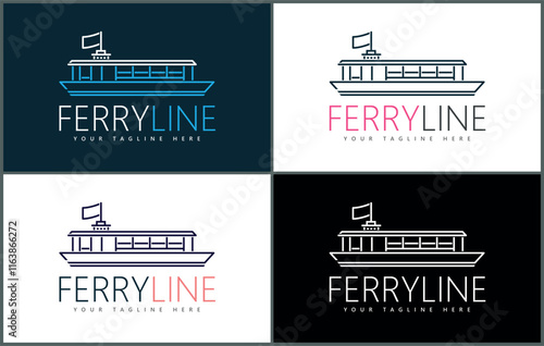 Ferry ship boat line art luxury logo set template design