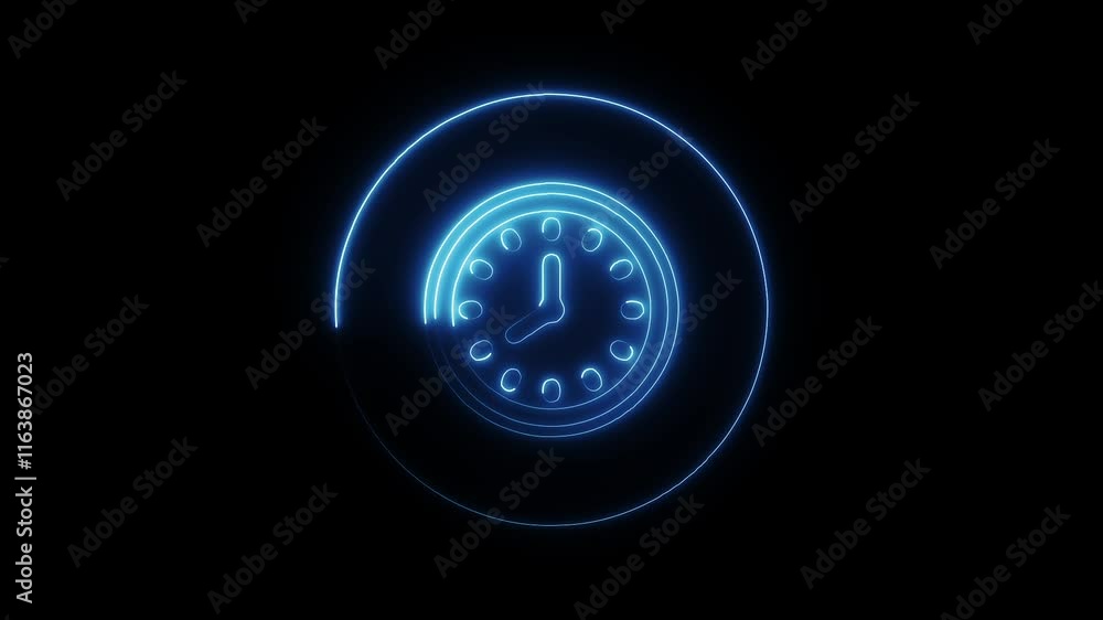 Glowing Neon Time Icon Animation on Black Background - HD Motion Graphics Video for Clocks and Productivity Glowing Neon Time Icon Animation on Black Background - HD Motion Graphics Video for Clocks and Productivity