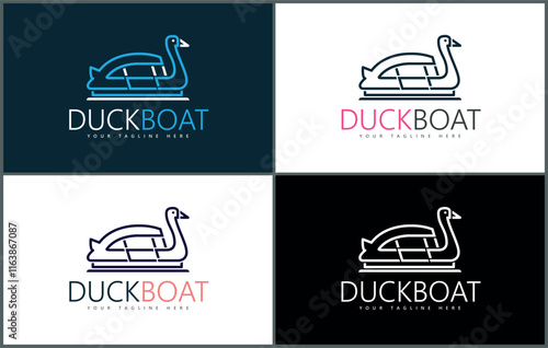 Duck boat line art luxury logo set template design