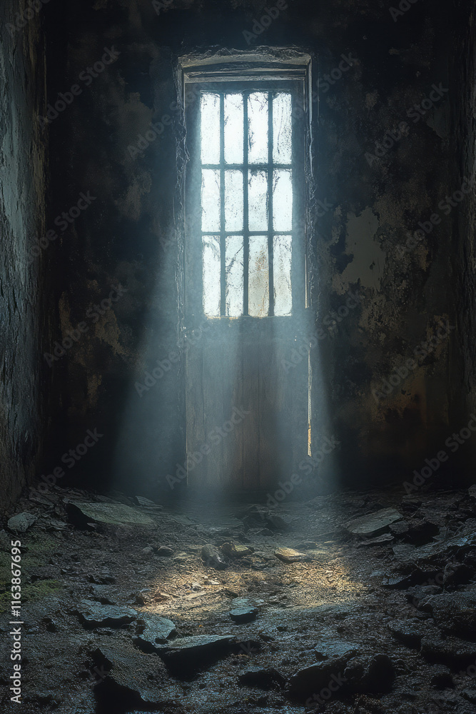 A bunker door slamming shut as bright light pours in from above, A bunker door slamming shut as bright light pours in from above,