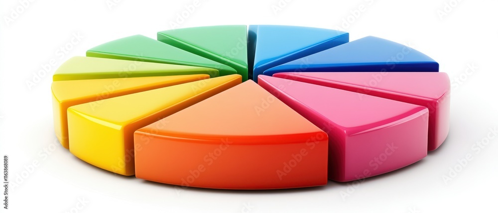 Obraz premium A vibrant, multi-colored pie chart with segmented slices, representing data visually for effective analysis and presentation.