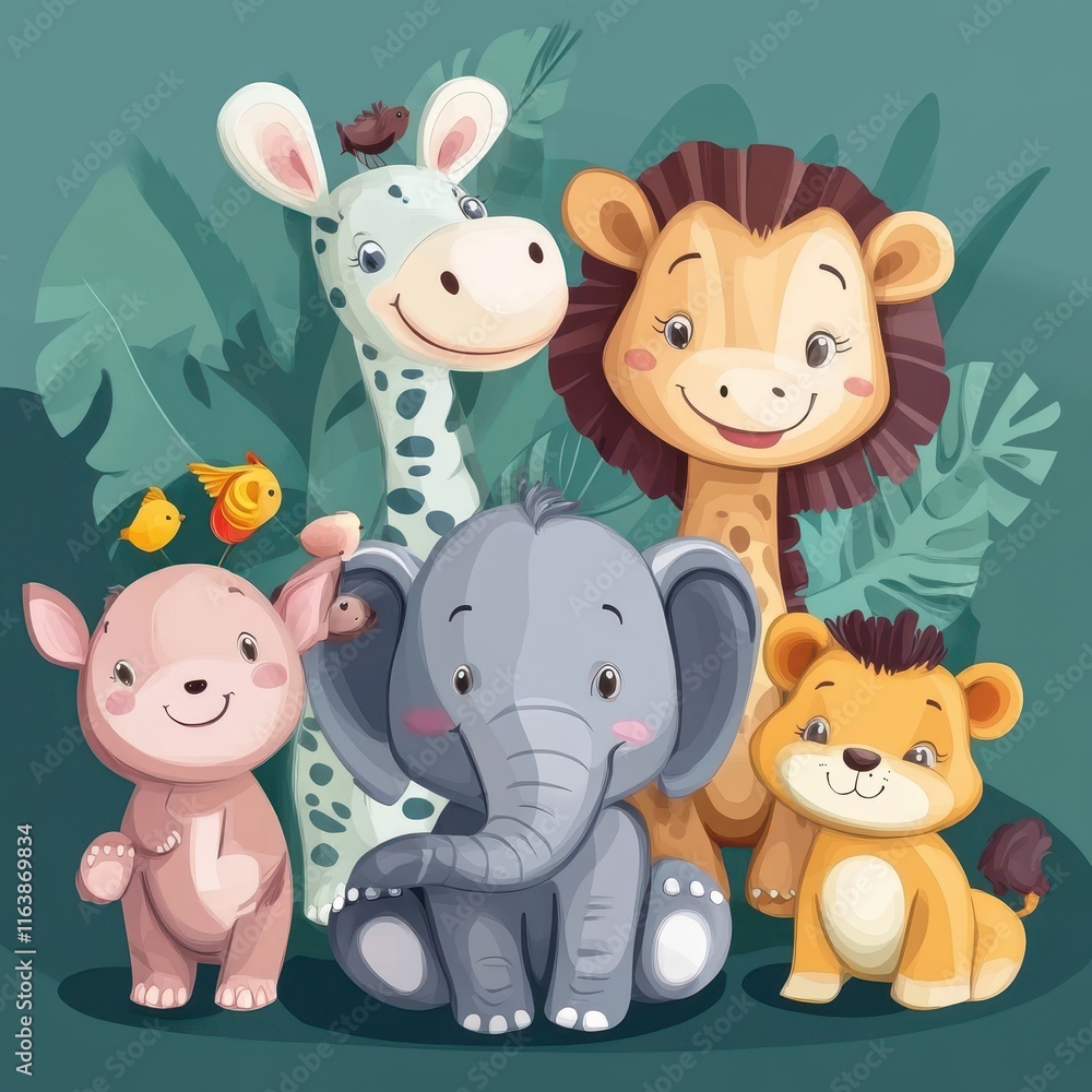 Obraz premium Adorable Baby Animals Grouped Together In Jungle Setting