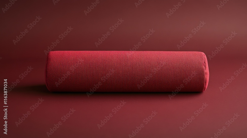 Red cylindrical bolster pillow on maroon background. Red cylindrical bolster pillow on maroon background.