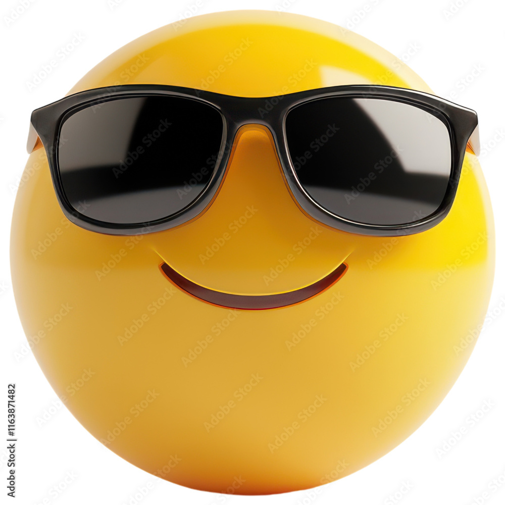 Smiley Emoji Wearing Sunglasses for Cheerful Communication on Transparent PNG background. Smiley Emoji Wearing Sunglasses for Cheerful Communication on Transparent PNG background.
