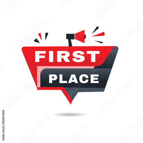 First place banner announcement design flat template white background. web element.