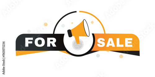 For sale, label poster icon megaphone. Modern banner for web and advertising. Vector design isolated.