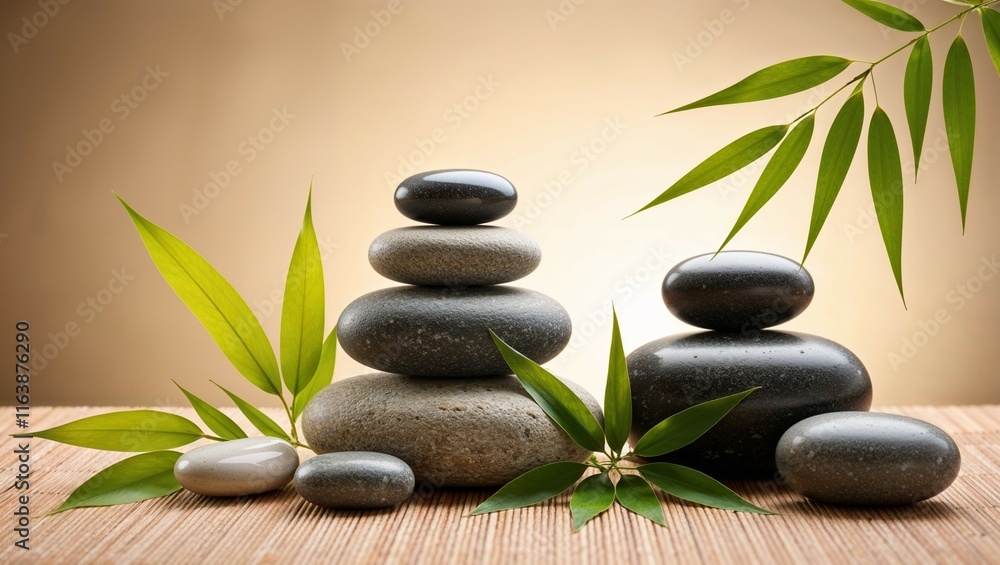 Zen spa stones and bamboo create a balanced scene of nature and wellness Zen spa stones and bamboo create a balanced scene of nature and wellness
