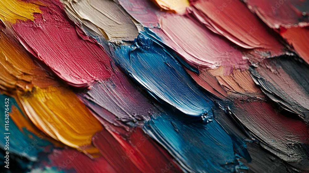 Obraz premium Vibrant Impasto, A Colorful Canvas of Textured Paint, Rich Hues Intertwine Dynamically, Creating a Visually Striking Masterpiece
