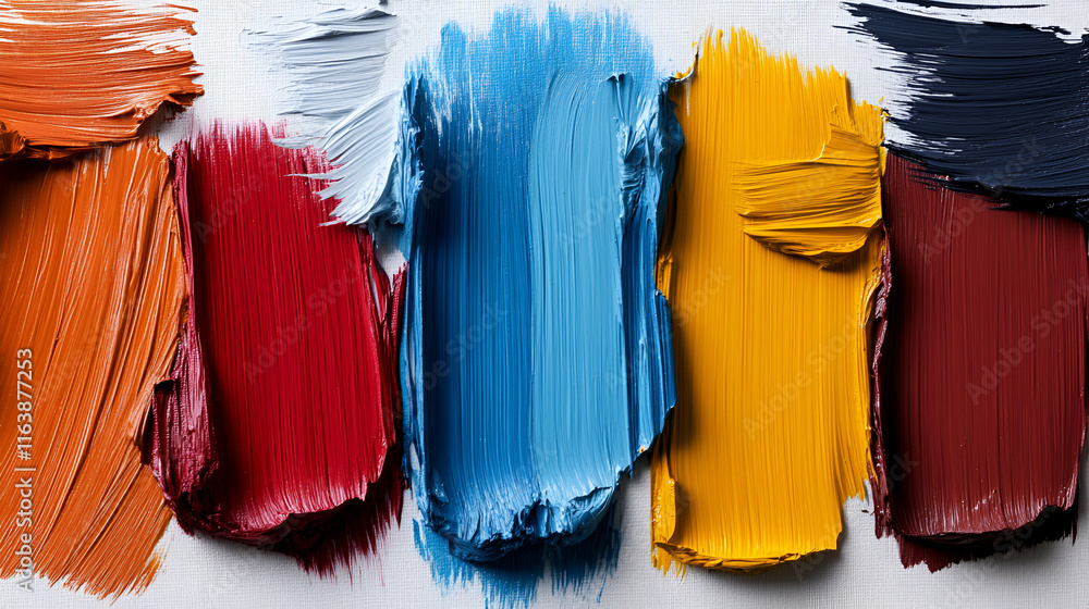 Fototapeta premium Vibrant Impasto Paint Strokes, Colorful Acrylic Texture, Bold Hues on Canvas, Rich Pigment Application