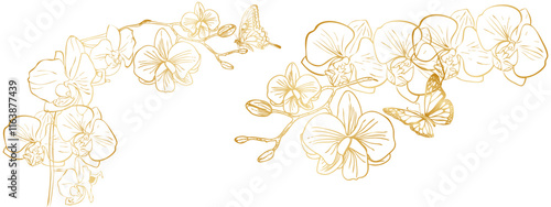 orchid flowers with a golden gradient and butterfly2