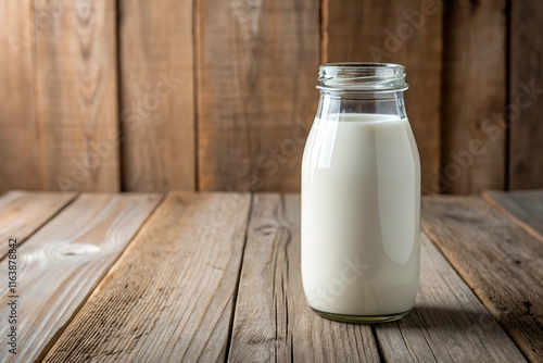 Fresh cow s milk. On a wooden background. photo