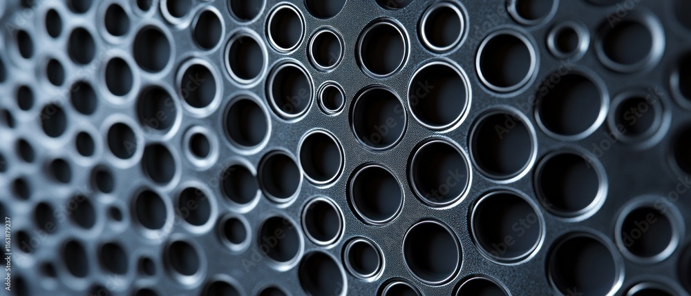 Abstract background of a metallic surface with many different sized holes. Abstract background of a metallic surface with many different sized holes.