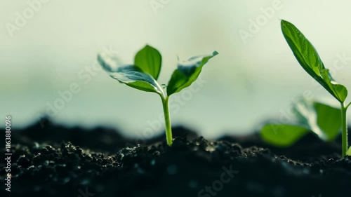 Sprout Growing from Soil with Soft Sunlight, Hopeful and Inspiring Scene for Nature and Growth Themes, Delicate and Natural Beauty.