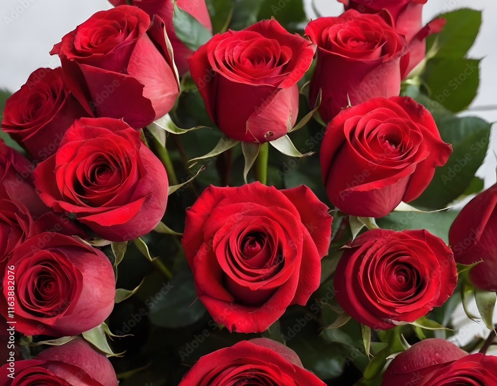 Obraz premium Bouquet of red rose flowers valentine day wedding anniversary celebration concept closeup shot