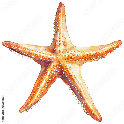 Vibrant Watercolor Starfish for Coastal Decor on Transparent PNG background. photo