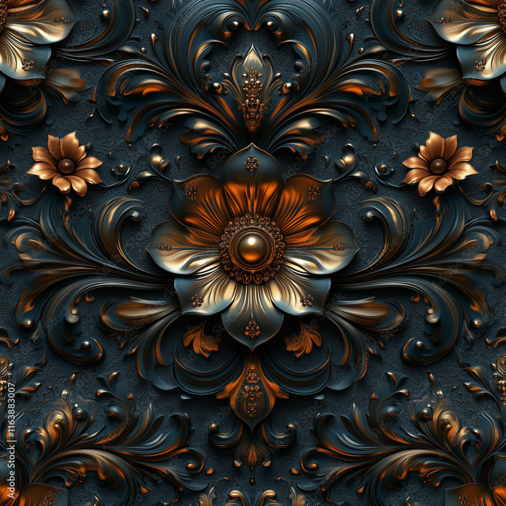Golden Floral Damask Pattern Seamless Wallpaper Background Golden Floral Damask Pattern Seamless Wallpaper Background