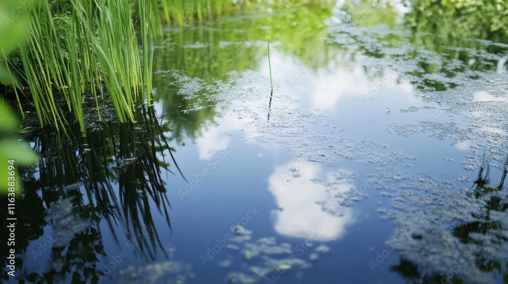 Fototapeta premium Sunset Reflection in Marsh with Water and Vegetation