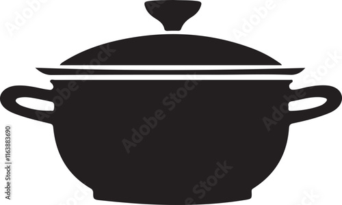 black and white cooking pot logo type silhouette design