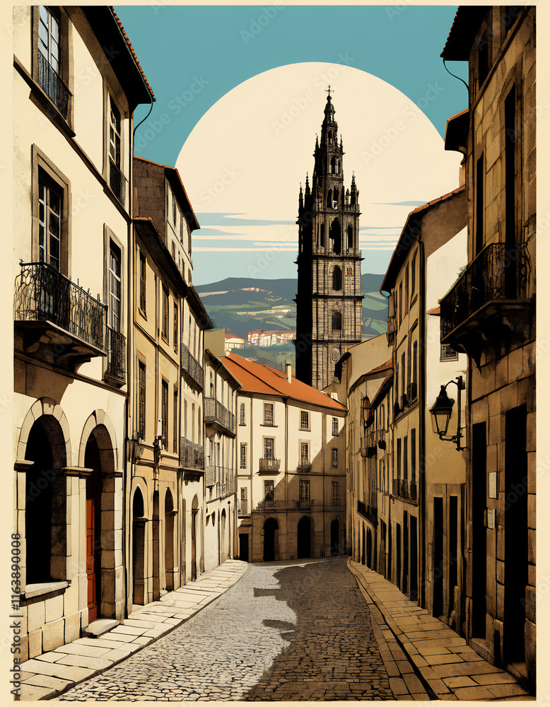 Fototapeta premium Germany: Poster Illustration Travel Print Decor Gift Paper Canvas Wall Retro Art