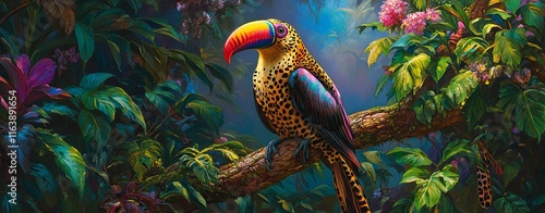 Vibrant Blending of Leopard and Toucan in Jungle Scene photo