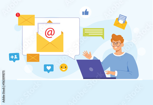 A colorful design showcasing email marketing tools for social media promotions, emphasizing analytics, creativity, and audience engagement.