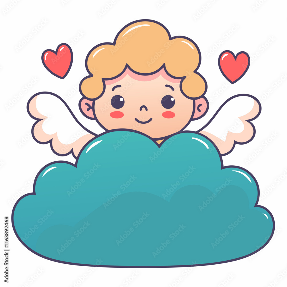 Obraz premium Valentine's day celebration cloudy skies cute angel illustration romantic environment whimsical viewpoint