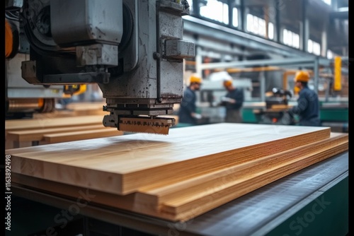 A modern furniture factory with large machines. Generative AI