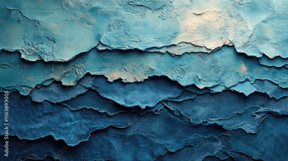 Layered blue textured art; abstract ocean waves. Layered blue textured art; abstract ocean waves.
