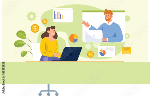An engaging depiction of virtual finance meetings, highlighting teamwork, collaborative tools, and discussions for strategic financial planning.