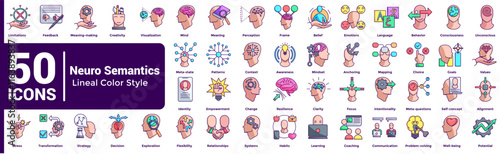 Neuro Semantics 50 icon set in lineal color style