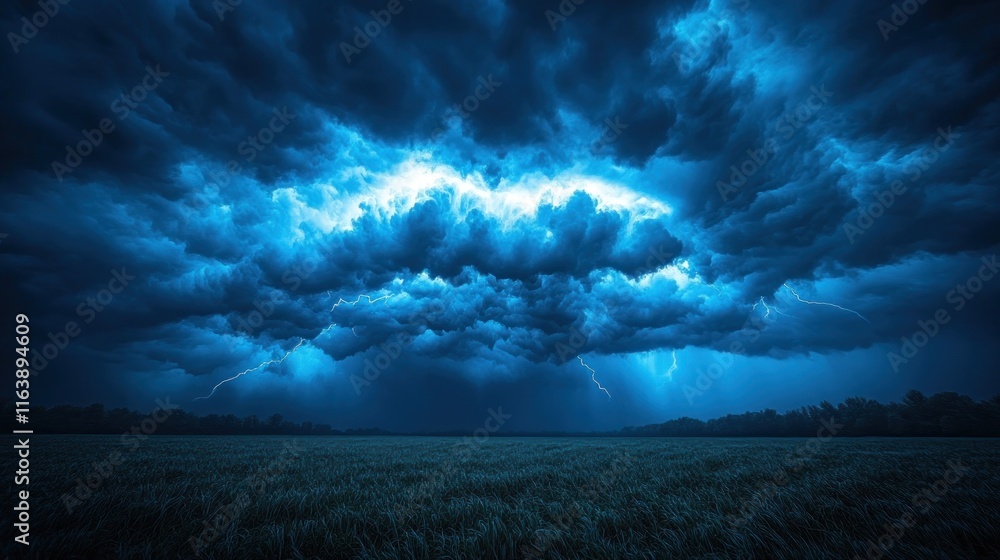 Fototapeta premium Dramatic lightning storm over a field.