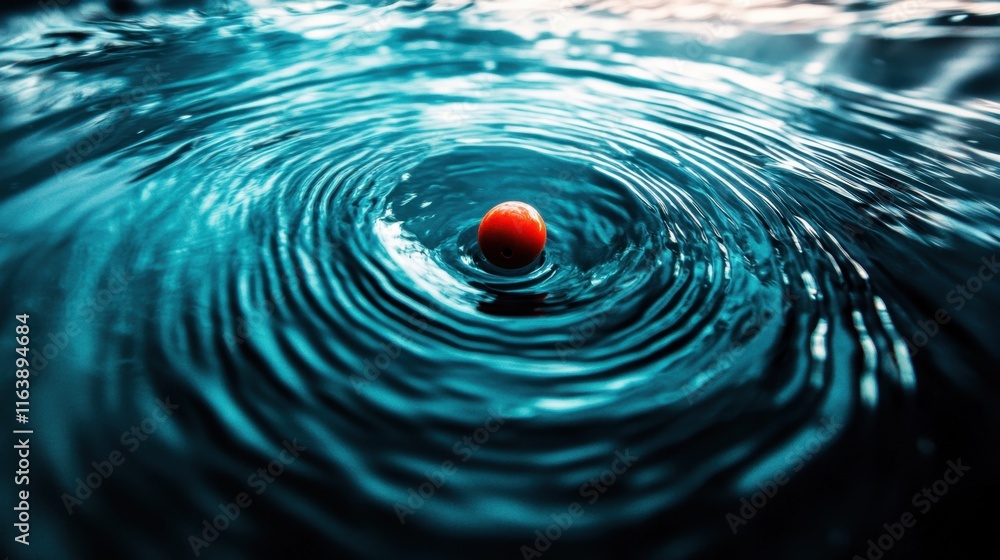 Bright Bobber Floating on Calm Water Surface Bright Bobber Floating on Calm Water Surface