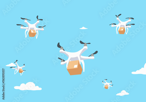 Drones flying through sky with packages photo