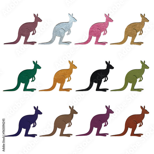  Set of kangaroo Silhouettes assorted colors transparent background clipart wild animal element graphic art design