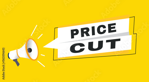 Price cut banner announce flat design graphic element. Poster or marketing, business sign.